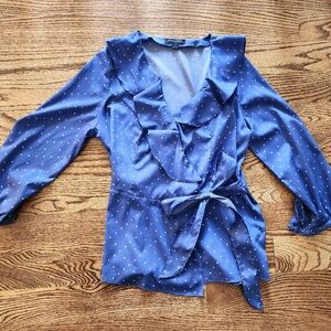 Banana Republic Ruffled Wrap Shirt Top Blouse Women's Size 8 Med Blue Silky